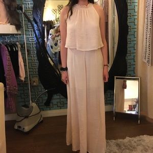 peach two piece top and skirt